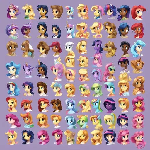 1. Applejack 2. Rainbow Dash 3. Twilight Sparkle 4. Pinkie Pie 5. Fluttershy 6. Rarity 7. Princess Celestia 8. Blossomforth 9. Buttonbelle 10. Miss Pommel 11. Lily Blossom 12. Princess Cadance 13. Trixie 14. Nurse Redheart 15. Starlight Glimmer 16. Pursey Pink 17. Flower Wishes 18. Cheerilee 19. Cherry Berry 20. Coloratura 21. Sapphire Joy 22. Photo Finish 23. Pretzel 24. Princess Flurry Heart 25. Princess Luna 26. Royal Ribbon 27. Sapphire Shores 28. Sea Swirl 29. Meadow Flower emoji
