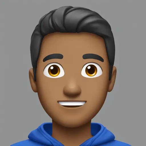 I am a first-person emote with black hair with a silver streak, styled back on the head, light beard, wearing a royal blue hoodie. emoji