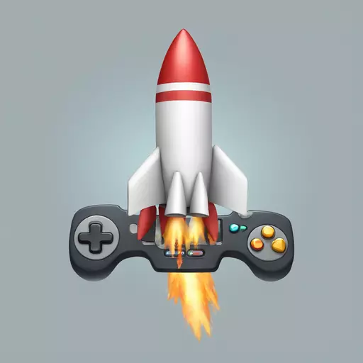 A rocket carrying a game controller emoji