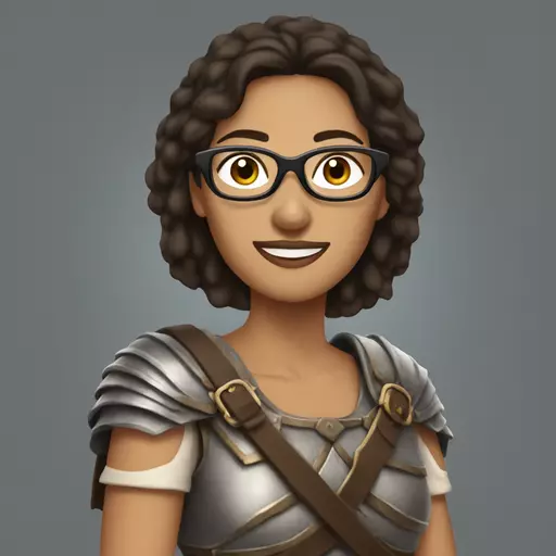 female brunette teacher with glasses disguised as a gladiator emoji