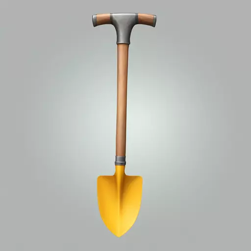 Create me an emoji of a hyper-realistic shovel with a long handle, put a cross on the handle, with a transparent background emoji