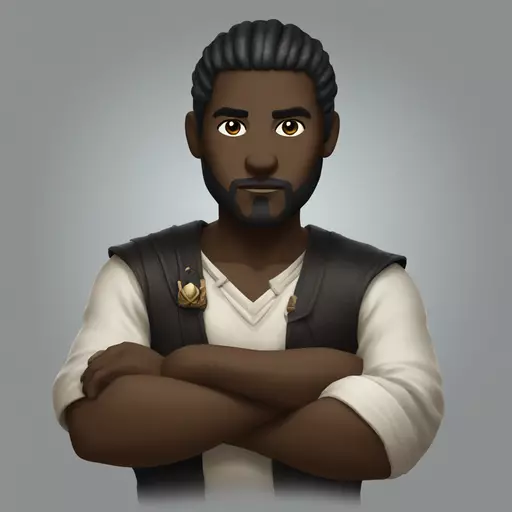 Create an emoji of the black spirit of Black Desert with crossed arms emoji