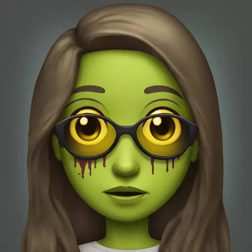 zombie girl, long brown hair, yellow streaks, sunglasses, dark eyes emoji