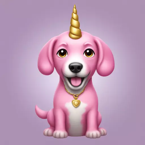 a pink dog with a unicorn hrn emoji