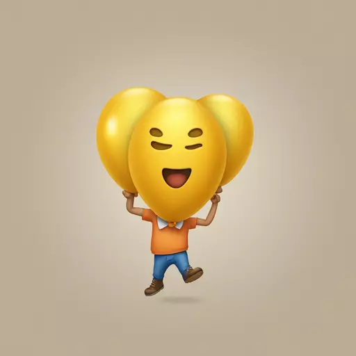 Crea un emoji di un burattino con un corpo di sughero,gambe e braccia di stuzzicadenti che vola con tre palloncini  emoji