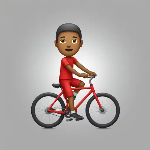 apple emoji style minimalist bold-lined emoji of bicycle, with light skin rider with 2 legs, wearing red Tshirt and red shorts emoji emoji