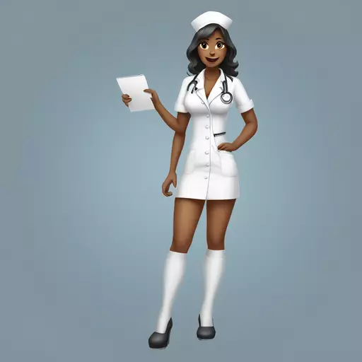 Full body view of sexy nurse with cleavage and stockings emoji