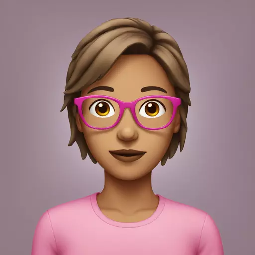 A girl with short brown hair, wearing pink glasses. emoji