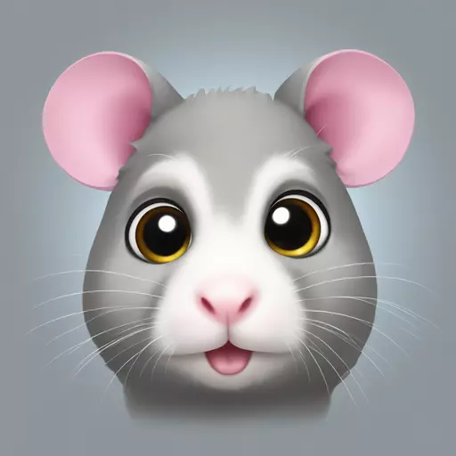 gray hamster looking directly at you with cute big eyes, only his head with a cute pink flower is visible emoji
