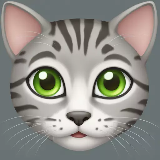 Emoji of a cute gray tabby cat with green eyes responding. emoji