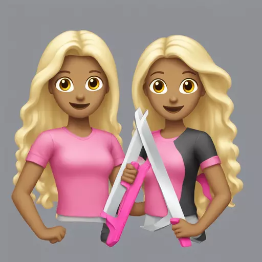 2 blonde girls holding pink saws emoji