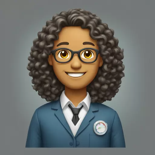 a teacher with curly and long hair, fair skin, no glasses, who smiles a lot and loves science emoji