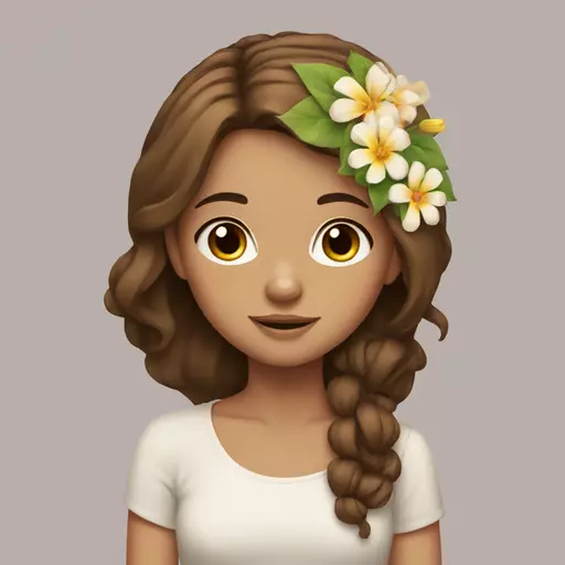 brown hair girl with flower in hair on left side emoji