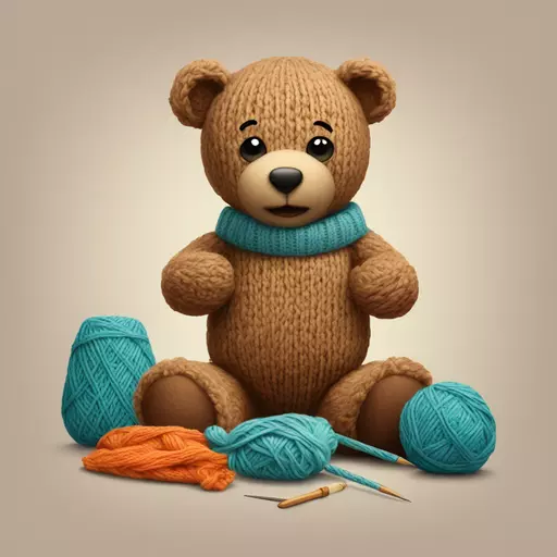 a teddy bear with knitting in progress next to it emoji