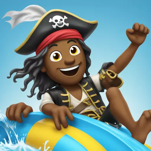 a pirate on a water slide, joyful expression emoji