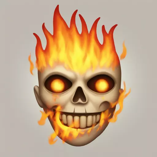 dead head in a flame, one eye and mouth are sewn up emoji