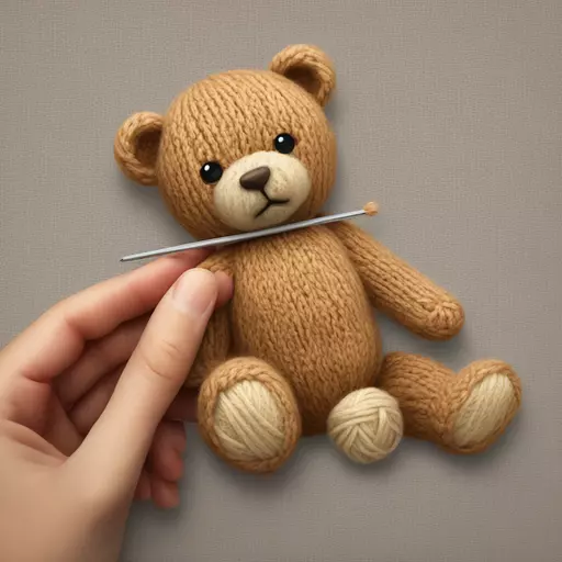 a teddy bear with knitting in progress next to it emoji