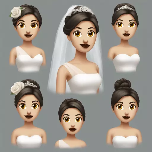 torso of white, lean girl, wedding bride, rose lipstick, dark straight hair in a bun emoji
