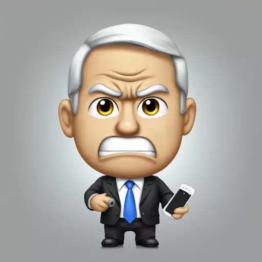 BiBi Netanyahu, angry face and wearing diapers, calling trump through phone emoji