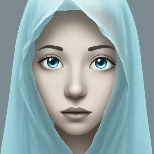 A minimalist emoji style, close-up portrait of a face in pale blue color, 2/3 view, serene expression, tears at the corner of one eye, a delicate veil gently covering the eyes, translucent and glass-like texture, cyberpunk aesthetic, clean lines, no background, PNG format. emoji