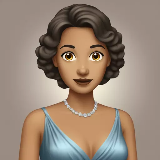 Dark-haired brown-eyed lightly-tanned woman in a long evening gown emoji