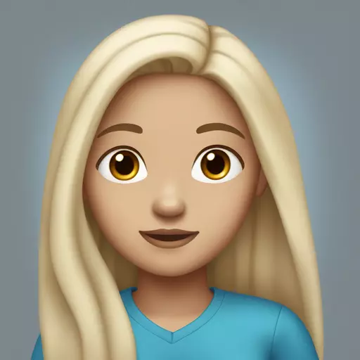Girl with light skin color, long dark hair with side parting, blue eyes emoji