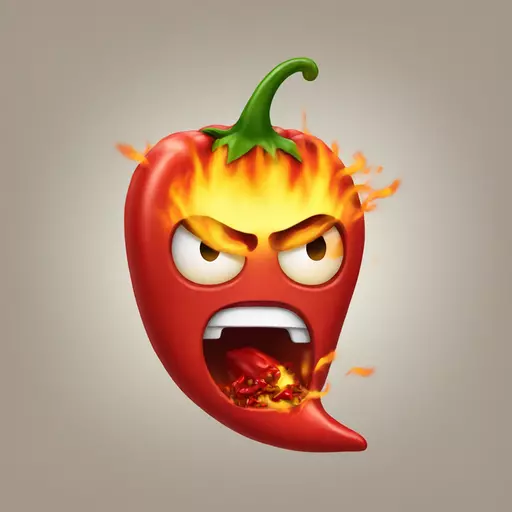 An angry emoji eating a fiery chili pepper emoji
