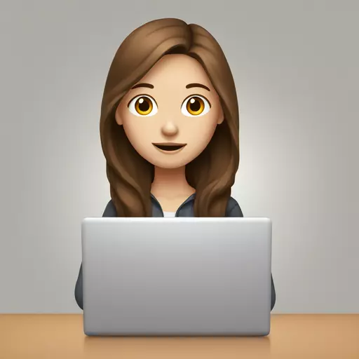 Brown haired girl with long white skin in front of a laptop emoji