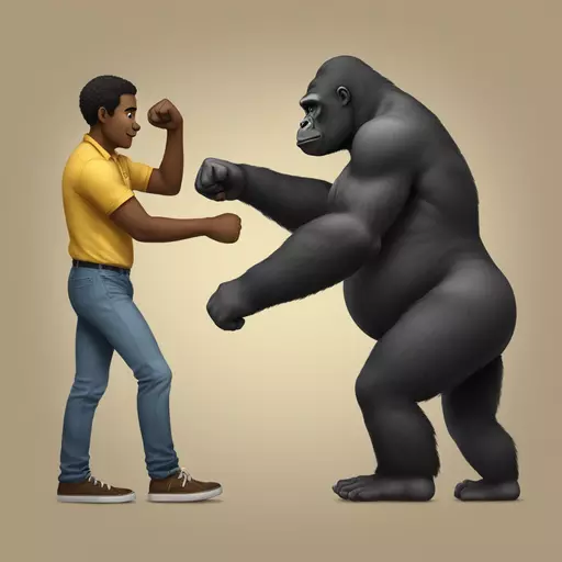 A young fella going up to a bar and fist bumping a 2000 lbs gorilla who has a drinking problem with water emoji