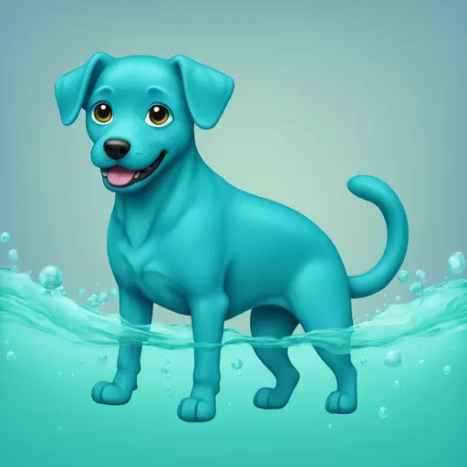 Blue cyan dog with green water tail mixed with pool blue emoji