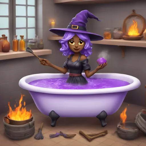 witch cooking purple potion bathtub detailed emoji