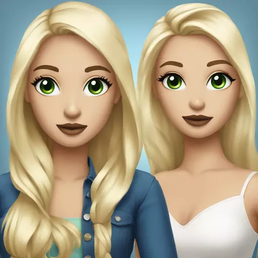 Two best friends one blonde with green eyes one brunette with blue eyes very glam with makeup and attractive  emoji