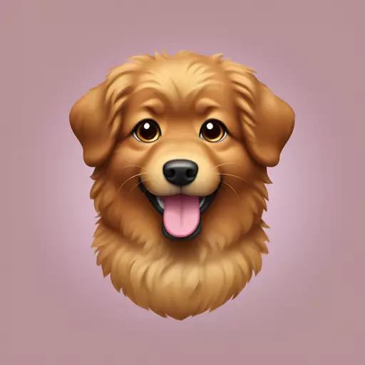 Cute Hovawart dog emoji, front-facing, fluffy fur with black base color and warm golden-brown accents on face, chest, and paws, big warm brown eyes, slightly open smiling mouth with small pink tongue, joyful and friendly expression, modern mobile emoji style (iOS/WhatsApp/Android), soft rounded shapes, bright colors, smooth shading, clean design, transparent background emoji