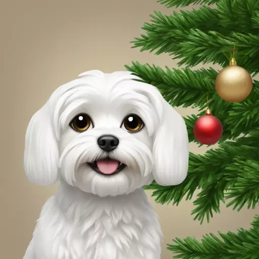 A Maltese dog next to a Christmas tree  emoji