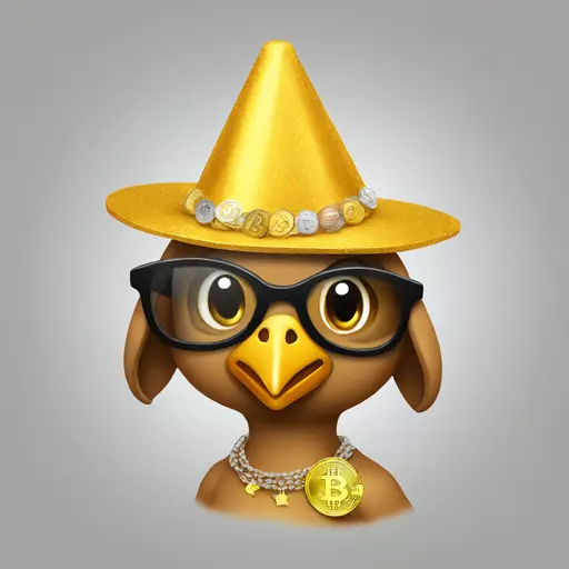 poussin with party hat and bitcoin necklace emoji