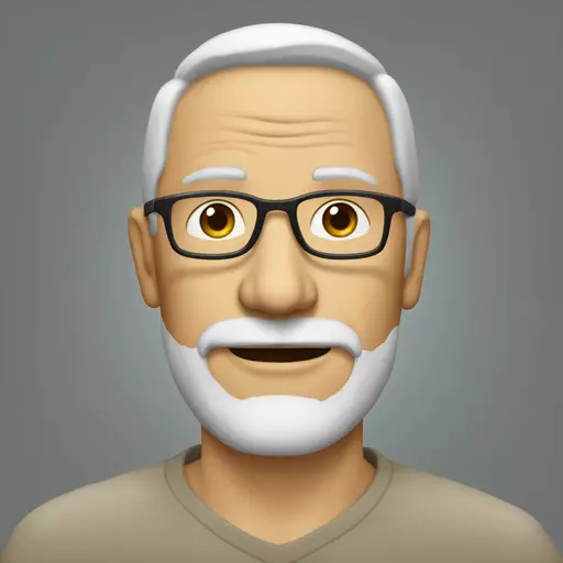 A man around 50 years old, wearing rectangular glasses, with very light brown short hair and a thin beard emoji