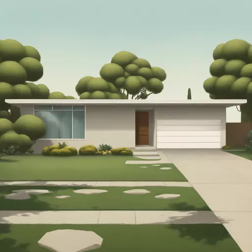 a minimal no background 1960 case study los angeles single story arrchitect house emoji