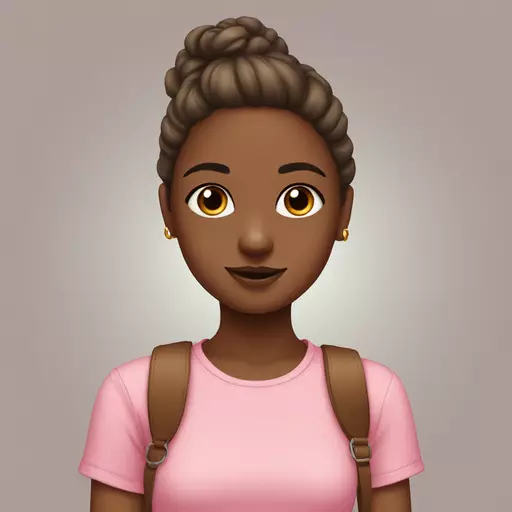 a girl with wavie brown hare and brown eyes with a cute pink top on emoji