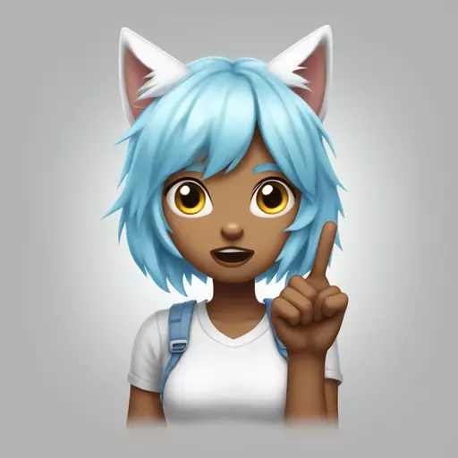 Cat girl with light blue hair , white cat ears , with a Shocked expression , giving the middle finger emoji