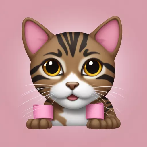  a brown and black tabby cat, with a pink bandage on her front paw. emoji