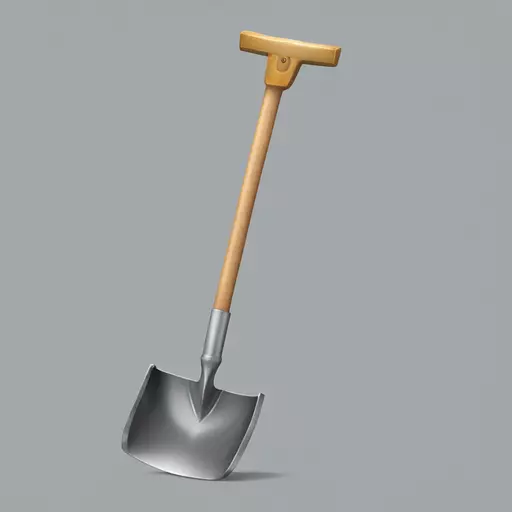Create me a hyper realistic shovel, the handle must be downwards, a halo must be above the shovel emoji