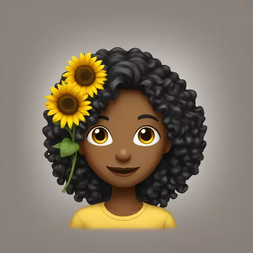 long black curly hair girl holding sunflower emoji