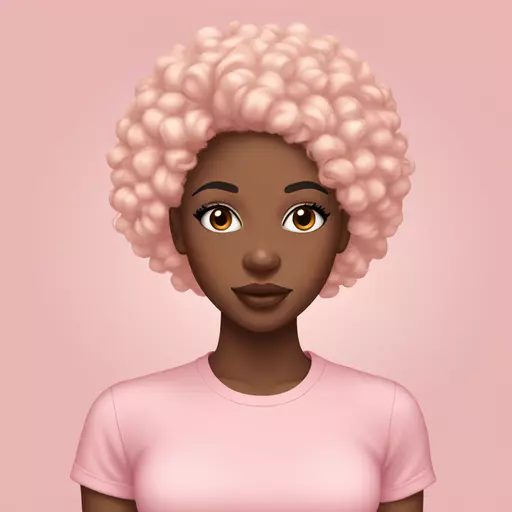 Pretty black girl with lashes and lip liner and lip gloss wearing a light pink shirt and has Afro hair emoji