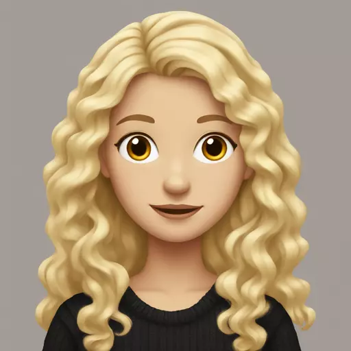 The girl is blonde, long-haired, white-skinned, with wavy hair, in a black sweater emoji