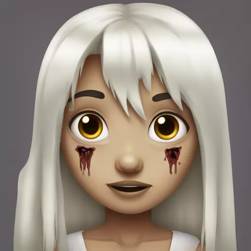 Zombie girl  with white hhair bangs, young zombie, brown eyes, with long hair emoji