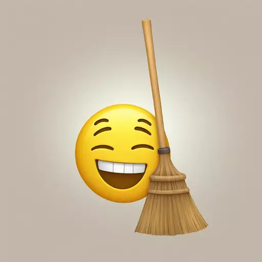 laughing emoji with a broom emoji