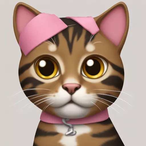  a brown and black tabby cat, with a pink bandage on her front paw, emoji