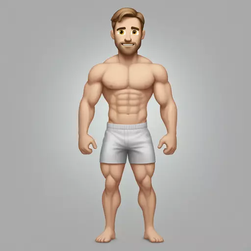 A muscular white man with brown hair and pale skin flexing. He wears only gym shorts. emoji