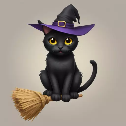 a black cat with a witch hat on a broom emoji