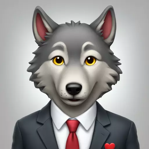 Wolf in a suit with 1 heart emoji